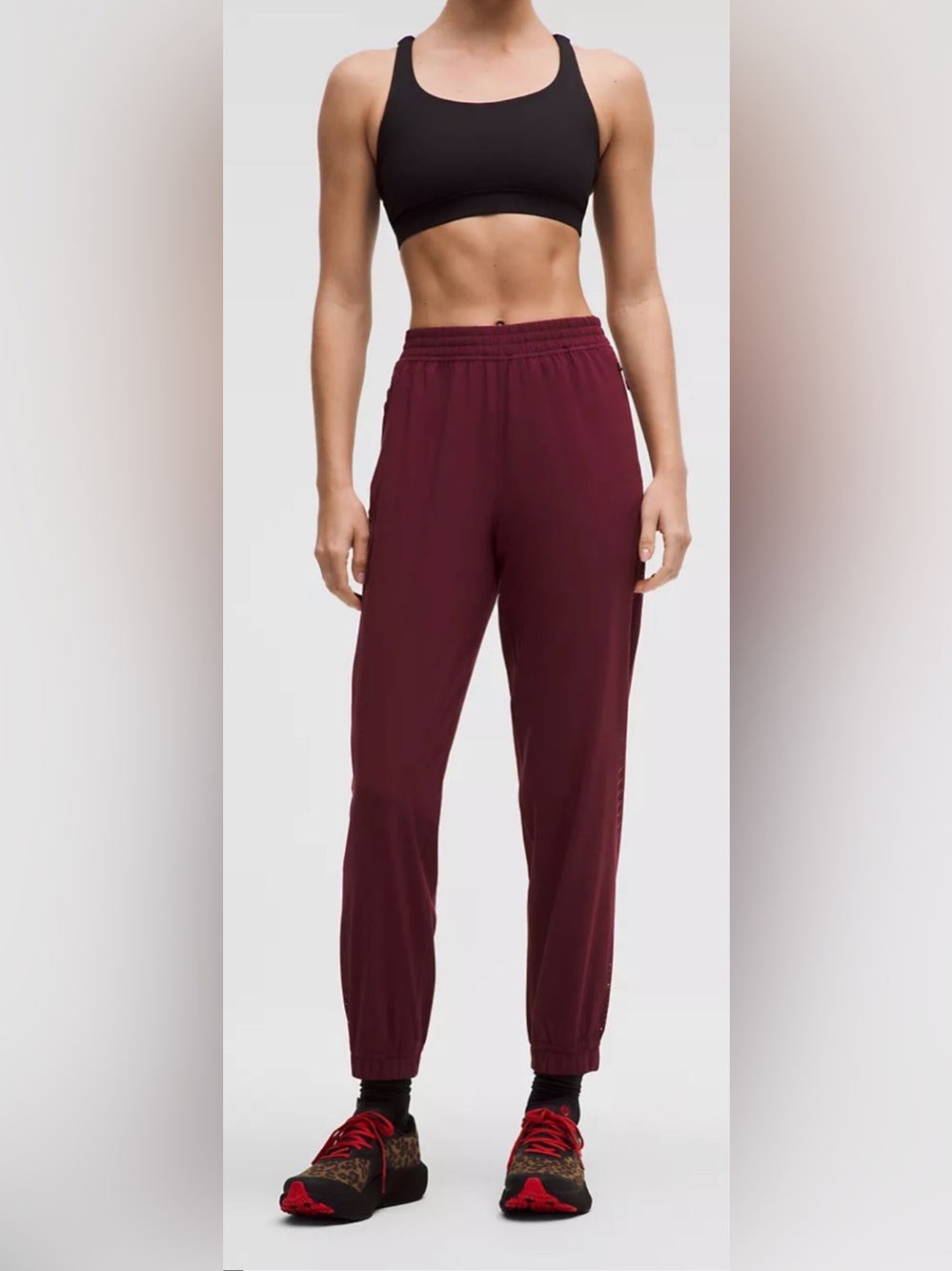 New Lululemon Adapted State MidRise Jogger Perforated Stripe Burgundy Small $148